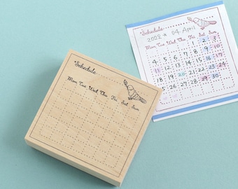 Monthly Calendar Bird Stamp – Kawaii Planner Schedule Wood Stamp