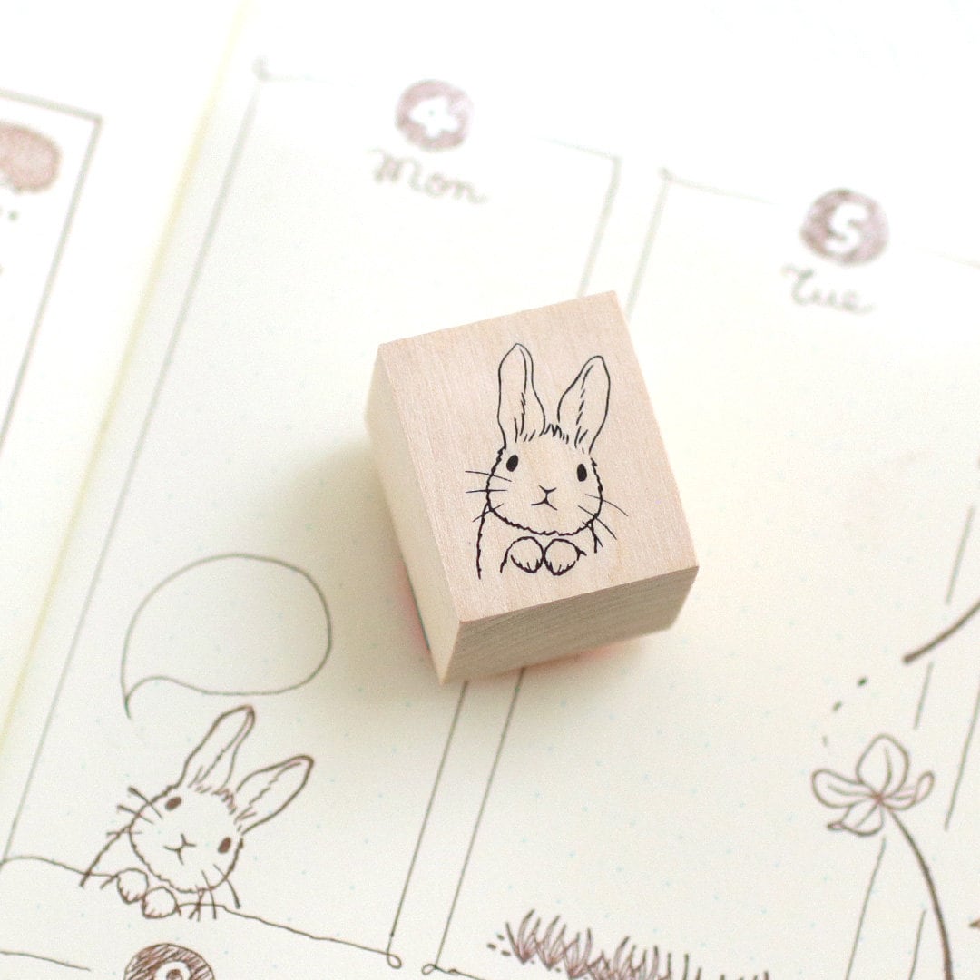 Cute Rabbit Face Bunny Wood Rubber Stamp for Schedule Books and Message ...