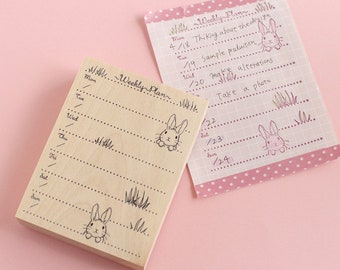 Rabbit Weekly Plan Stamp – Bunny Wood Stamp for Planners Journals Japanese kawaii