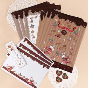 Juego de letras Lindo Kawaii - Versión de chocolate y fresa Diseño de conejito Animal de orejas caídas Parfait de macarrones japoneses También para decoración de notas