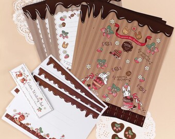 Letterset: aardbei-chocoladehaas Japanse kawaii