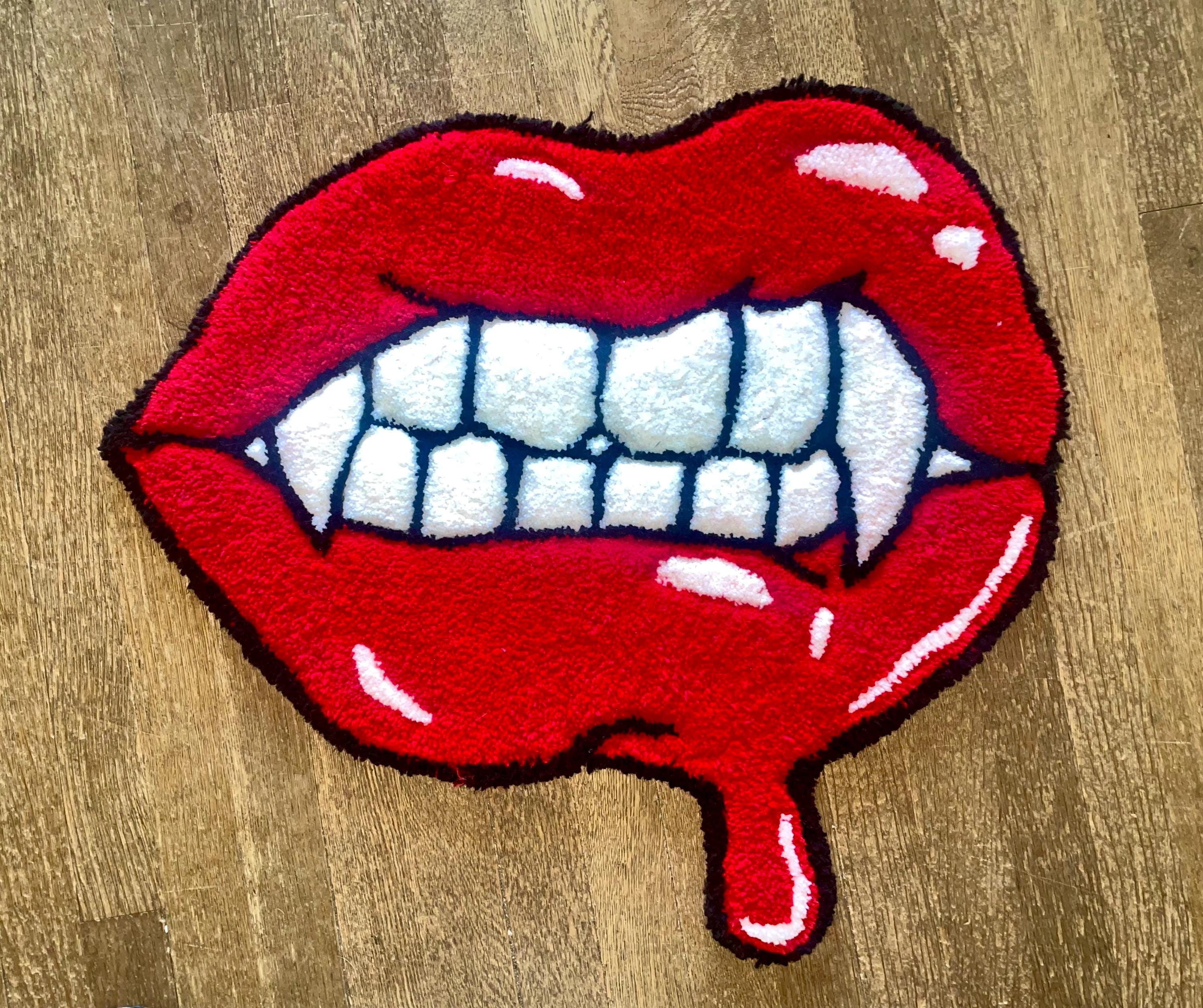 Vampire Fangs Rug Vampire Lip Drip Tufted Rug (32in. X 20in.) Non-slip Backing ...
