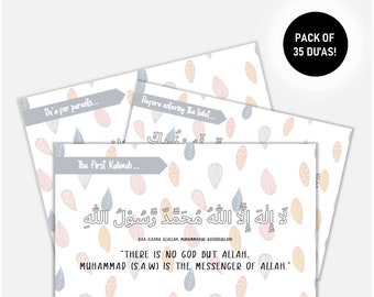 Essential Short Daily Du'as for Kids - Pack of 35 Du'as - Colour In - Arabic - English - Transliteration - A5 size - Digital Download