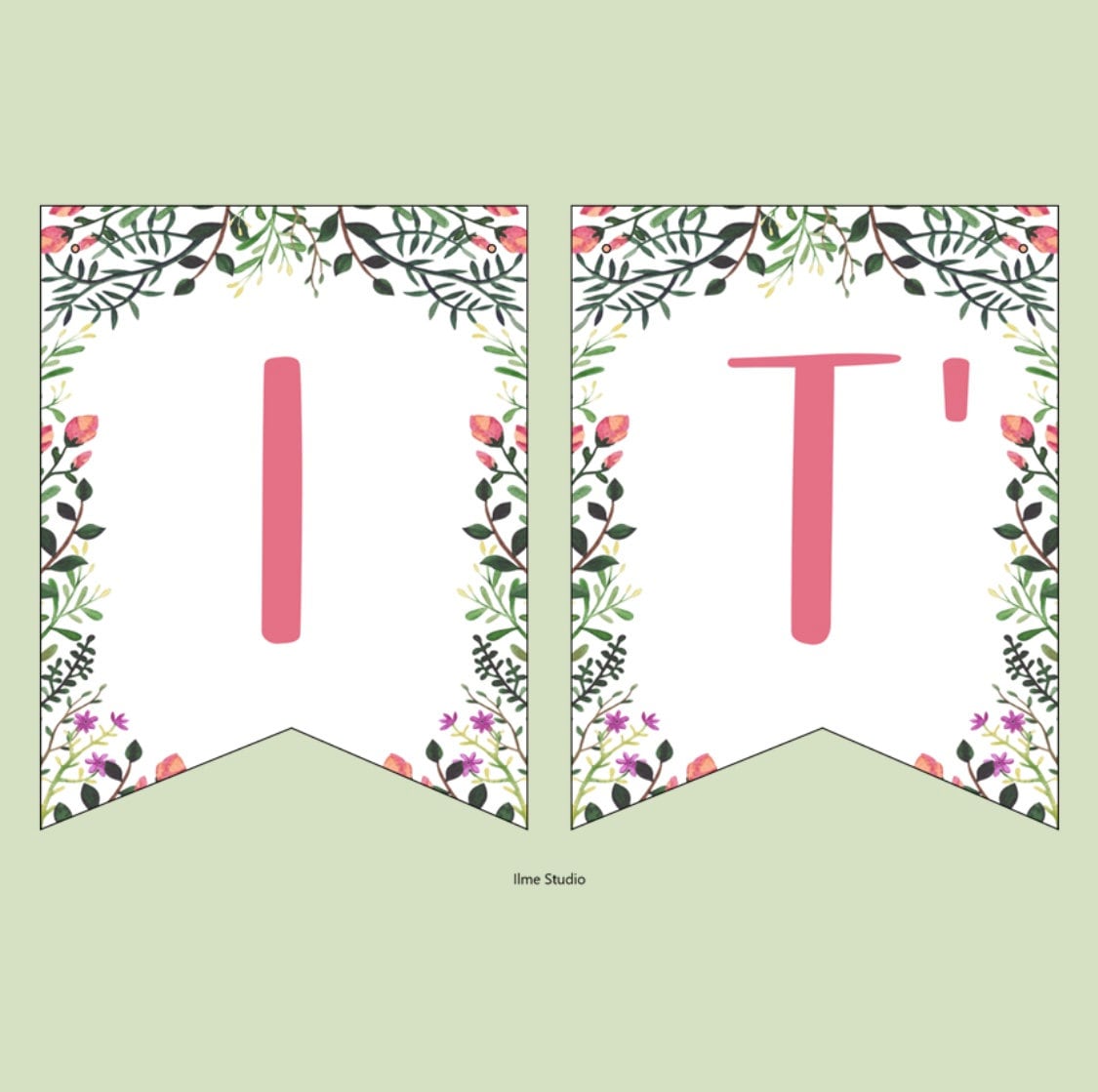 It's A Girl Bunting Printable Baby Girl Floral Pink Etsy