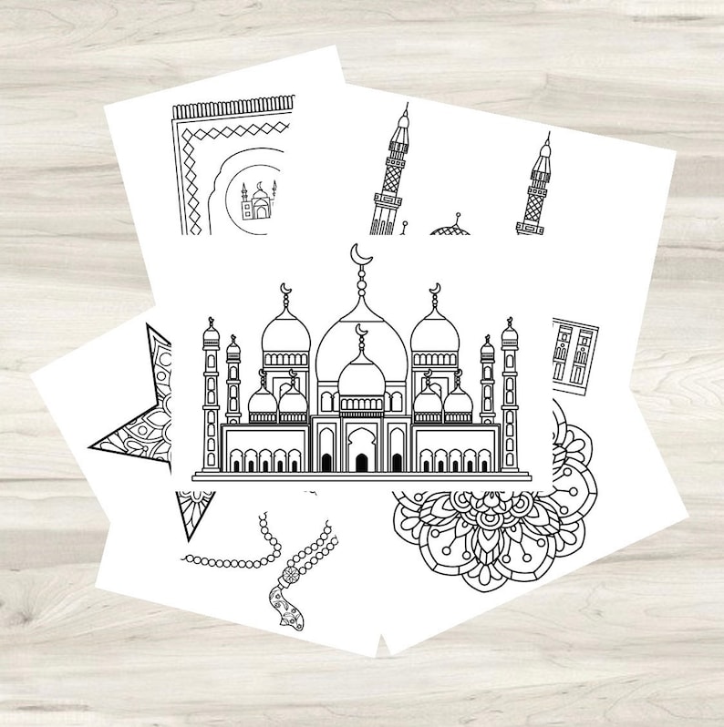 Colouring Islamic Kids Printables 6 A4 Sheets Prayer Mat Mandalas