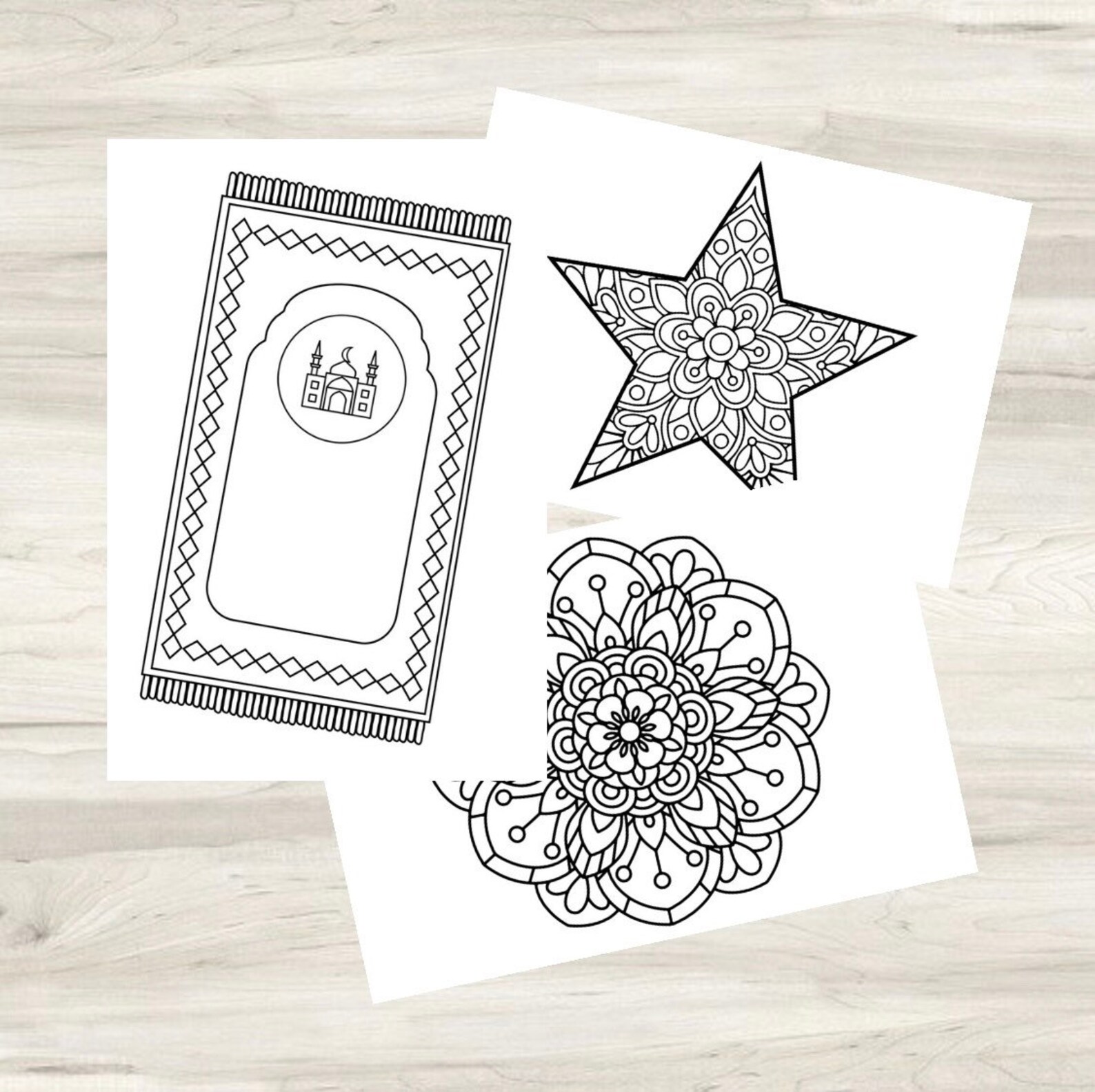 Colouring Islamic Kids Printables - 6 A4 Sheets - Prayer Mat - Mandalas ...