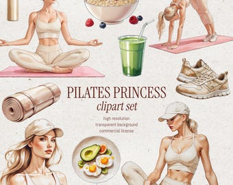 Pilates princess clipart, Pilates girl clipart, gym girl clipart, self care illustration, planner clipart, digital planner sticker
