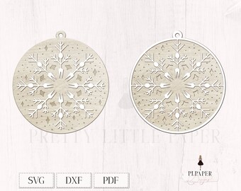 Layered christmas ornament svg files, Snowflake ornament svg laser cut file for machines like Silhouette, Cricut, Glowforge