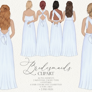 Bridesmaid clipart, Wedding clipart handdrawn, Best friends clipart, Blue dress illustration, Bride tribe clipart, Bridesmaid illustration