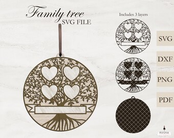 Layered family tree svg 4 members, Family reunion svg, custom family tree svg 4 names, family tree clipart, cricut svg, files for silhouette