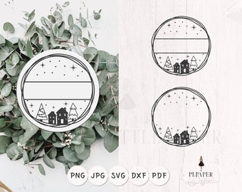 Christmas ornament svg, Winter wreath svg, Split round ornament svg, name ornament svg with winter village, winter forest svg