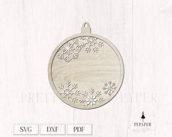 Christmas ornament svg with 3 layers, Name ornament svg laser cut file for machines like Silhouette, Cricut, Glowforge