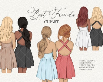Best friends clipart, Handdrawn best friends illustration, BFF graphic design, bestie clipart