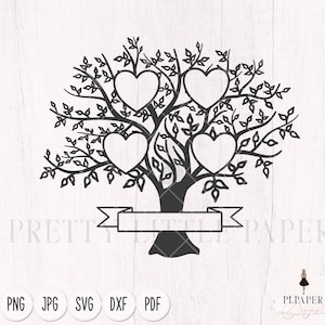 Árvore genealógica svg 4 membros, reunião de família svg, árvore genealógica personalizada svg 4 nomes, clipart de árvore genealógica, cricut svg, arquivos svg para silhueta