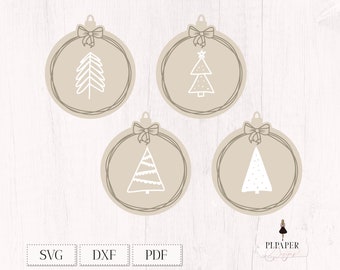 Layered Christmas ornament svg bundle, Ornament with pine trees svg laser cut file for machines like Silhouette, Cricut, Glowforge
