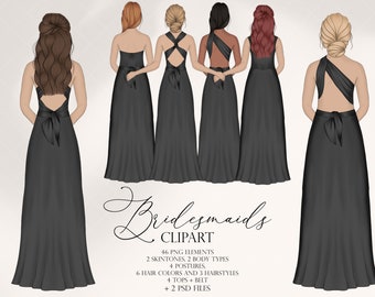 Bridesmaid clipart, Best friends clipart, Bridesmaids,  Wedding clipart, Bride tribe clipart, Bridesmaid illustration, fashion girl design