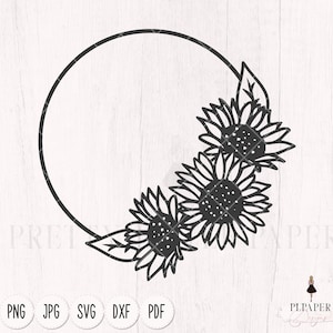 Sunflower svg, Floral wreath svg, sunflower cut file, sunflower png, sunflower dxf, cricut svg, silhouette