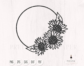 Sunflower svg, Floral wreath svg, sunflower cut file, sunflower png, sunflower dxf, cricut svg, silhouette