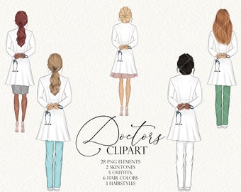 Doctor clipart, Doctor fashion illustration clipart, nurse, Handdrawn pencil drawing, doctor graphic design