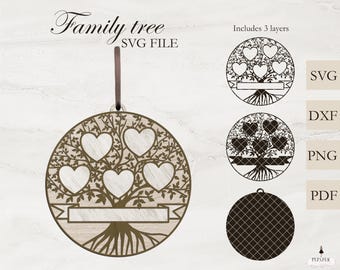 Layered family tree svg 5 members, Family reunion svg, custom family tree svg 5 names, family tree clipart, cricut svg, files for silhouette