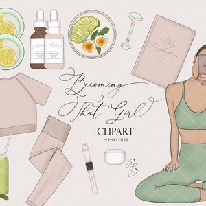 Fitness clipart, Fashion girl clipart, gym girl clip art, fitness illustration, becoming that girl, planner clipart, fitness digital sticker
