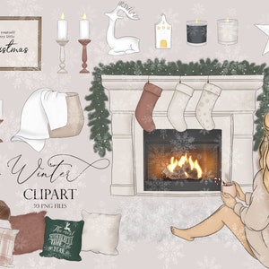 Cosy winter clipart, Christmas planner clipart, fashion girl clipart, christmas scene creator, Christmas illustration, graphics