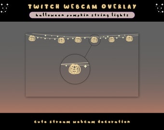 Animated halloween webcam overlay, Twitch overlay for halloween, Pumpkin string lights webcam border