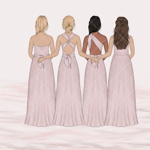 Pink dress bridesmaids clipart, handdrawn bridesmaids illustration, graphic design for commercial use