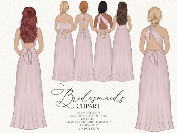 Bridesmaid clipart, Best friends clipart, Handdrawn,  Wedding clipart, Bride tribe clipart, Bridesmaid illustration, fashion girl clipart
