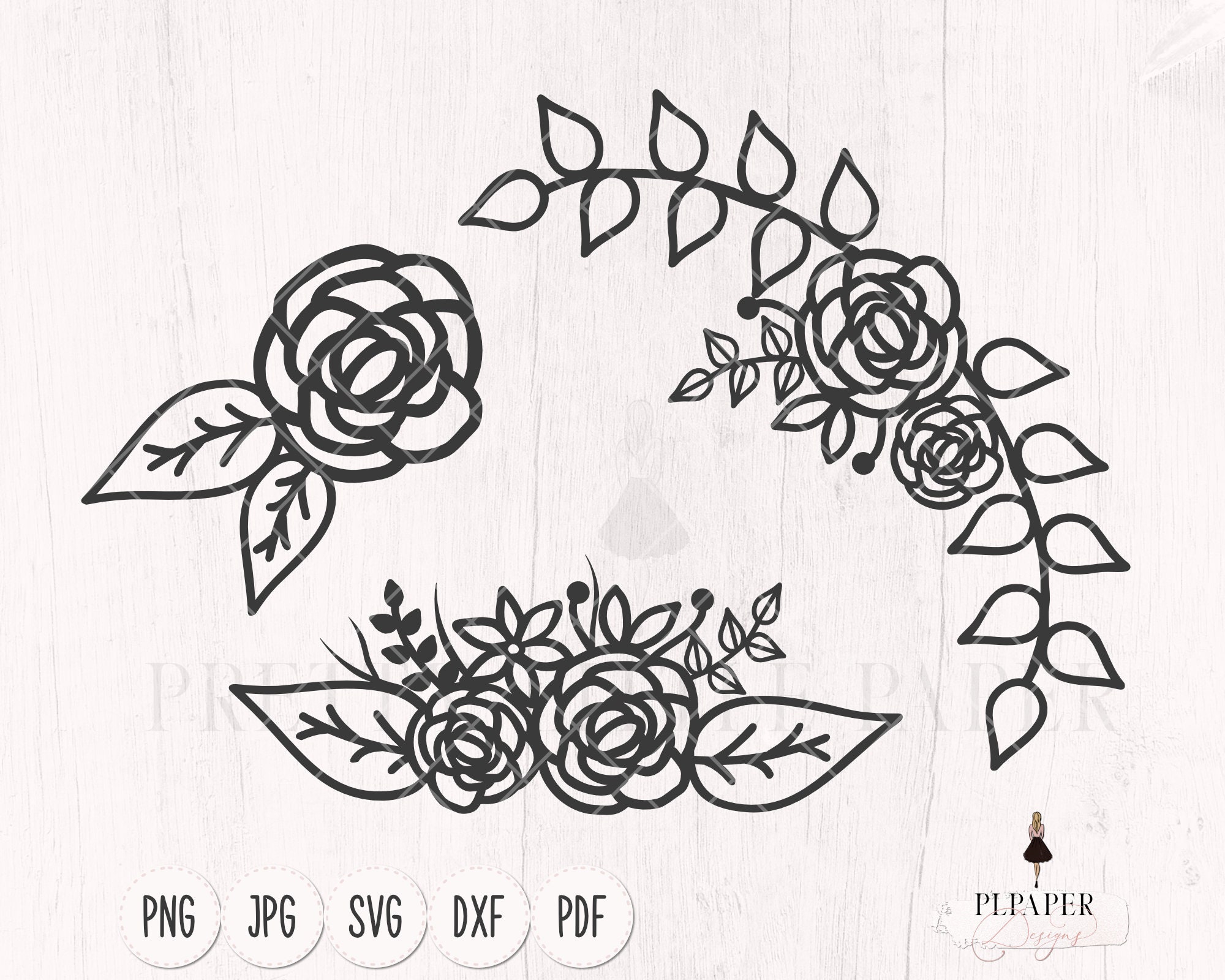 Rose svg, Rose frame svg, Flower svg files By PLPaperDesigns