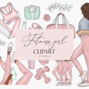 Gym girl clipart, Fitness clipart, Fashion girl clipart, fashion illustration, planner clipart, digital planner sticker, fitness girl