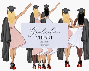 Graduation clipart, Best friends clipart, Customizable Clipart, graduation design, Graduation illustration, Graduating girls illustration