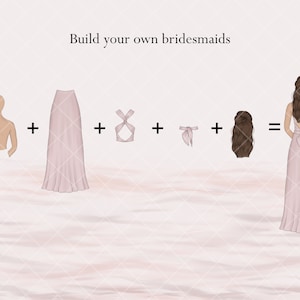 Pink dress bridesmaids clipart, handdrawn bridesmaids illustration, graphic design for commercial use