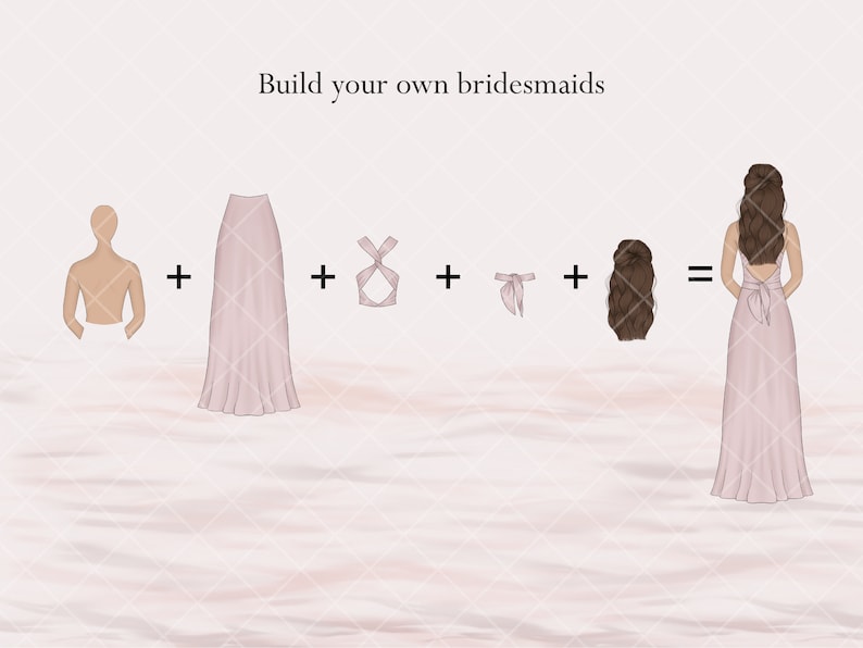 Pink dress bridesmaids clipart, handdrawn bridesmaids illustration, graphic design for commercial use