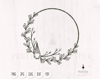 Christmas gnome svg, Christmas wreath svg, , Gnome in winter wreath svg, mistletoe wreath svg