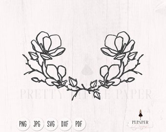 Floral wreath svg, Magnolia svg, Magnolia wreath svg, floral border svg, flower cut file, card making cutfiles, cricut svg, silhouette cameo