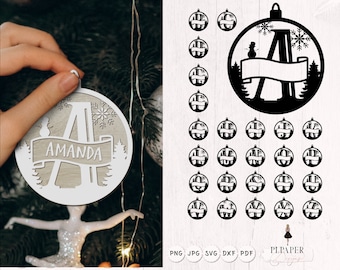Christmas ornament svg with initials, Christmas monogram svg, christmas ball svg, Letter ornament svg