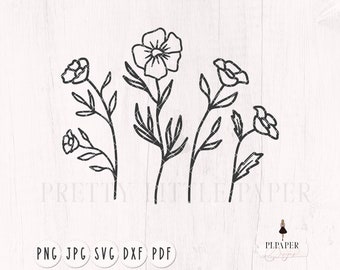 Wildflowers svg, wild flower svg cutfile, Svg flowers, Flower svg, floral border svg, cricut svg, silhouette cameo