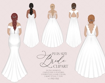 Plus size Bride clipart, Customizable clipart, Wedding clipart, Bride tribe clipart, Bride illustration, fashion girl clipart, best friends
