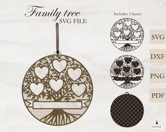 Layered family tree svg 6 members, Family reunion svg, custom family tree svg 6 names, family tree clipart, cricut svg, files for silhouette