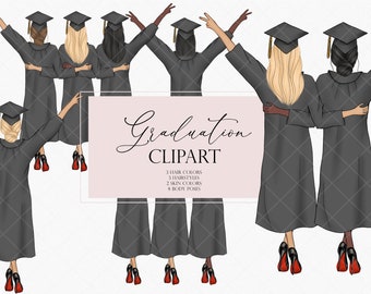 Graduation clipart, Best friends clipart, Customizable Clipart, Graduation illustration, Graduation girls illustration, commercial use