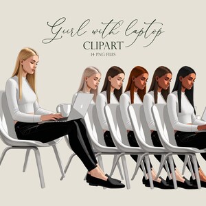Girl with laptop clipart, Girl boss clipart, fashion girl illustration, planner clipart, That girl clipart