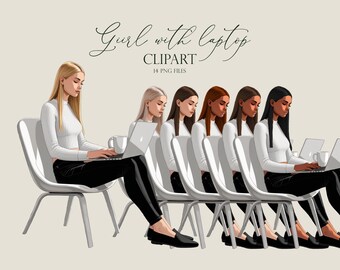 Girl with laptop clipart, Girl boss clipart, fashion girl illustration, planner clipart, That girl clipart