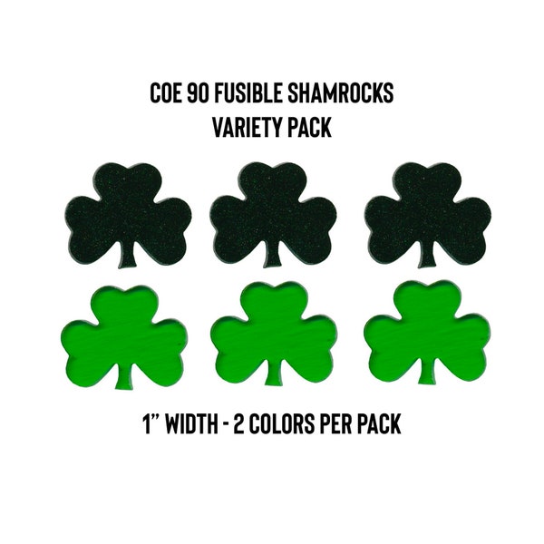 Bullseye COE 90 Precut Glass 1" Shamrocks - Variety Pack | Fused Glass | Stained Glass  | Glass Art Supplies | St. Patrick's Day