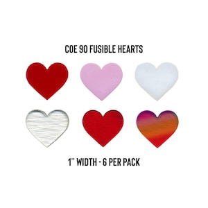 Bullseye COE90 Precut Glass 1” Hearts | Fused Glass | Stained Glass | Glass Crafts | Glass Art Supplies