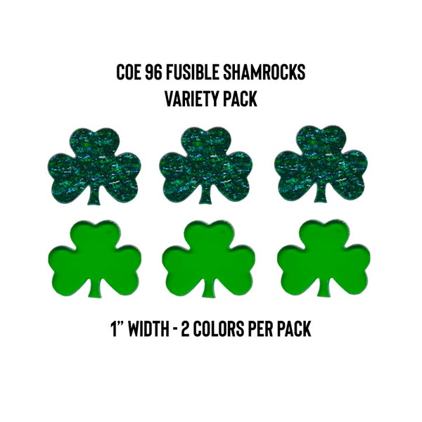 Oceanside COE 96 Precut Glass 1" Shamrocks - Variety Pack | Fused Glass | Stained Glass | Glass Art Supplies | St. Patrick's Day