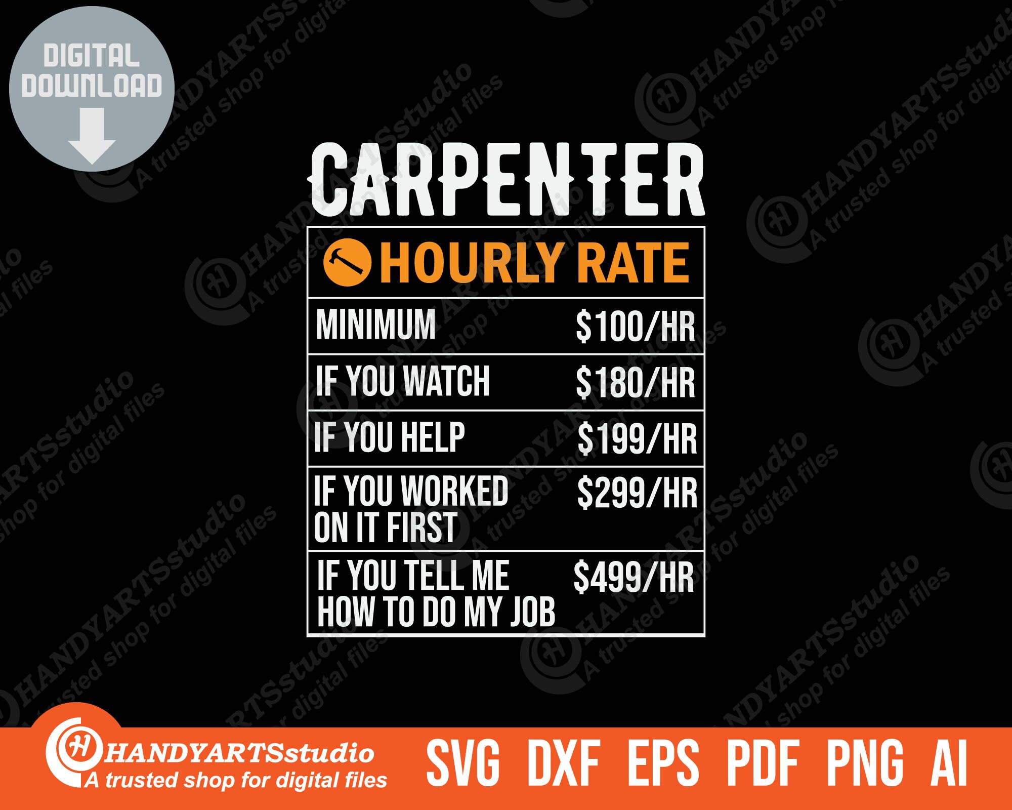 Carpenter Hourly Rate Svg Cutting File Wood Worker Svg Etsy