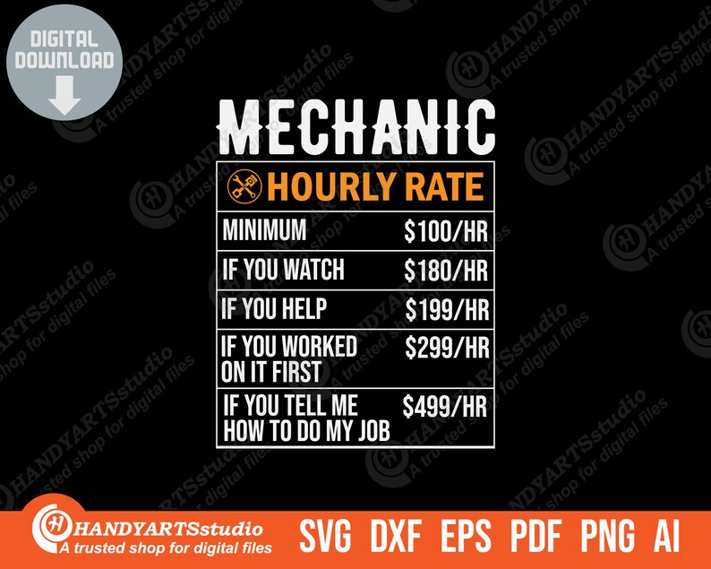 Mechanic Hourly Rate Svg Cutting File Car Repair Svg Etsy