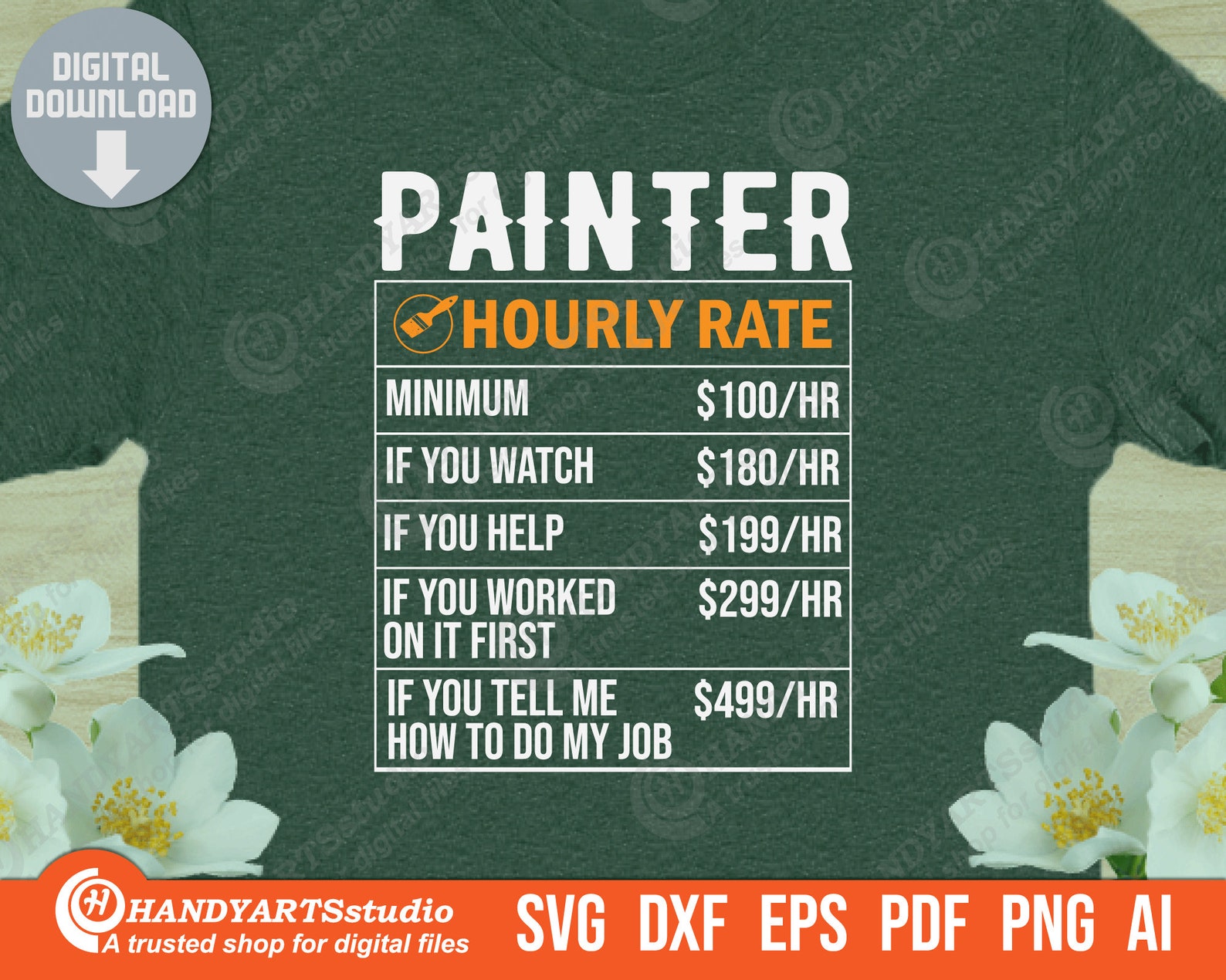 Painter Hourly Rate Svg Cutting File Hourly Rate Wall Art Etsy