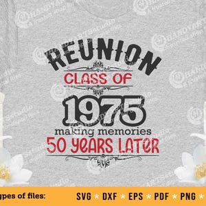 Wiedervereinigungsklasse von 1975 SVG-Schnittdatei: Feiern Sie 50 Jahre zusammen, Wiedervereinigung 50 Jahre später, T-Shirt-Design, Wiedervereinigung Clip Art